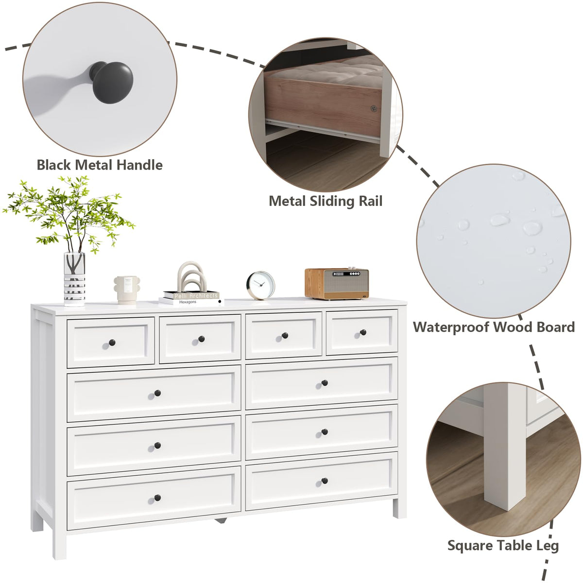 White 10 Drawers Dresser Y767011