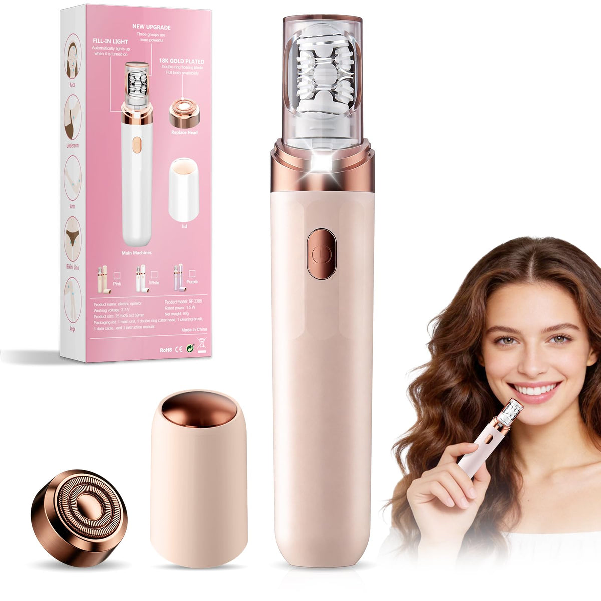 2-in-1 Rechargeable Epilator with LED Light E51236