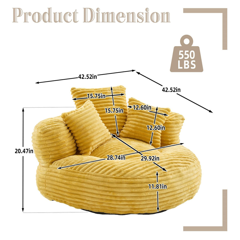 Oversized Corduroy Bean Bag Chair with 3 Pillows I3981