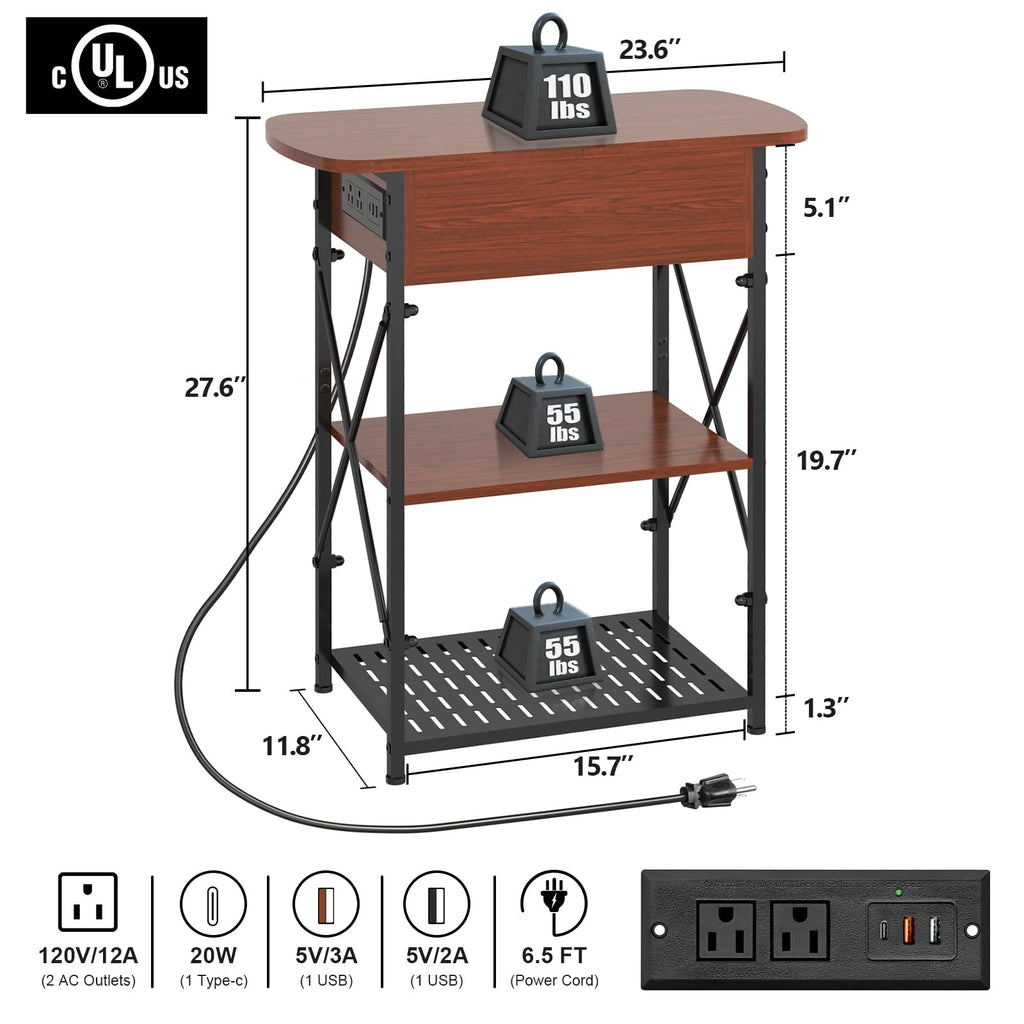 Narrow Side Table with Charging Station, Set of 2 A97258