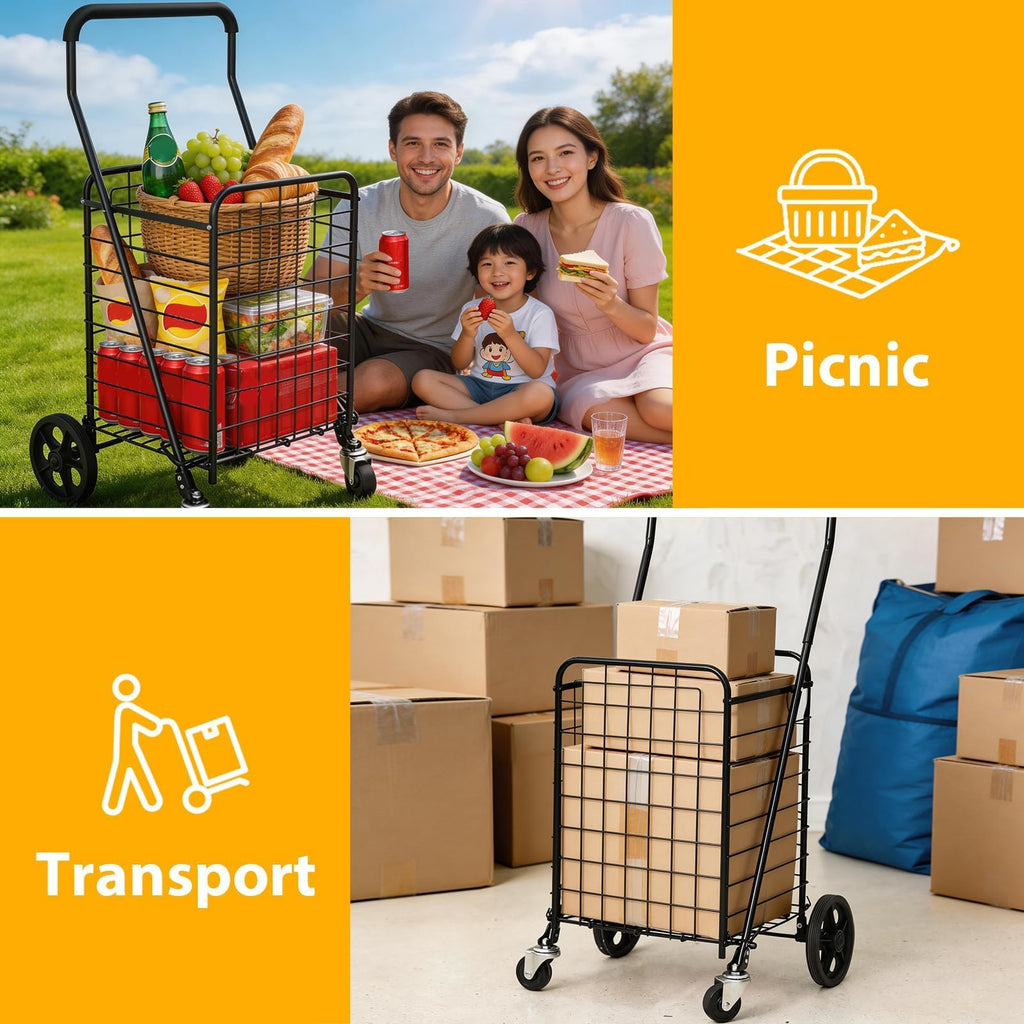 Grocery Shopping Cart with Swivel Wheels, Collapsible Utility Cart L113