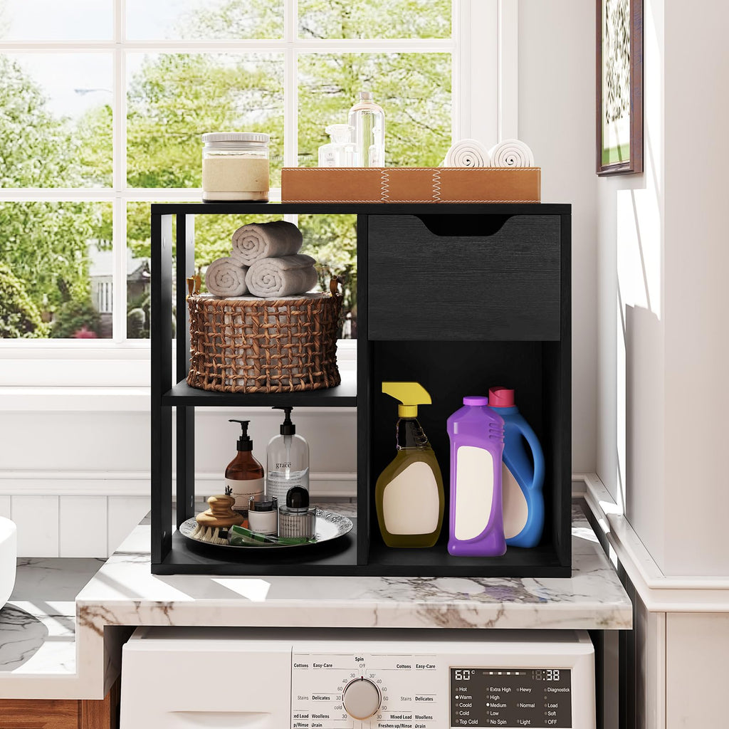 3 Cube Black Bookcase with Drawer K371