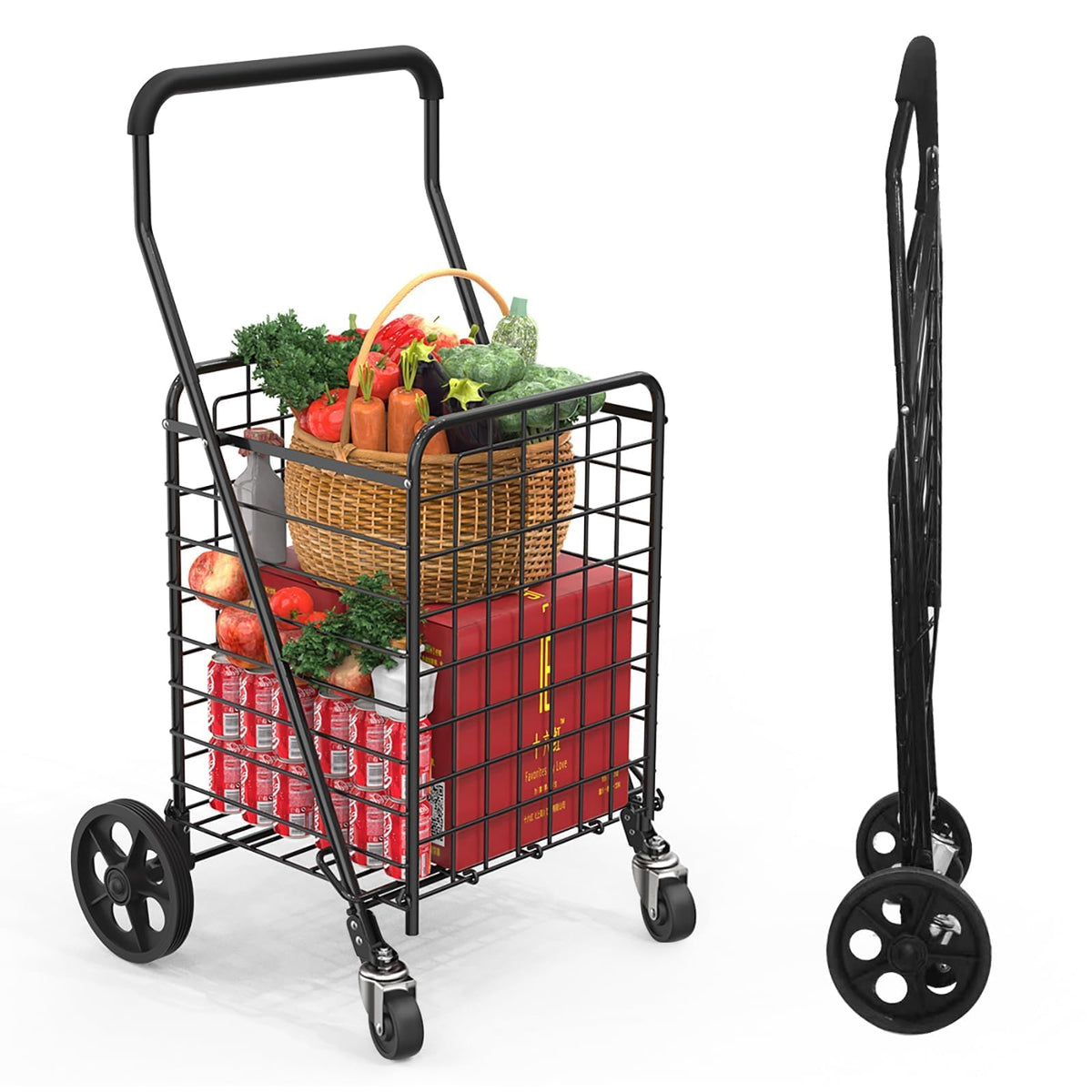 Grocery Shopping Cart with Swivel Wheels, Collapsible Utility Cart L113
