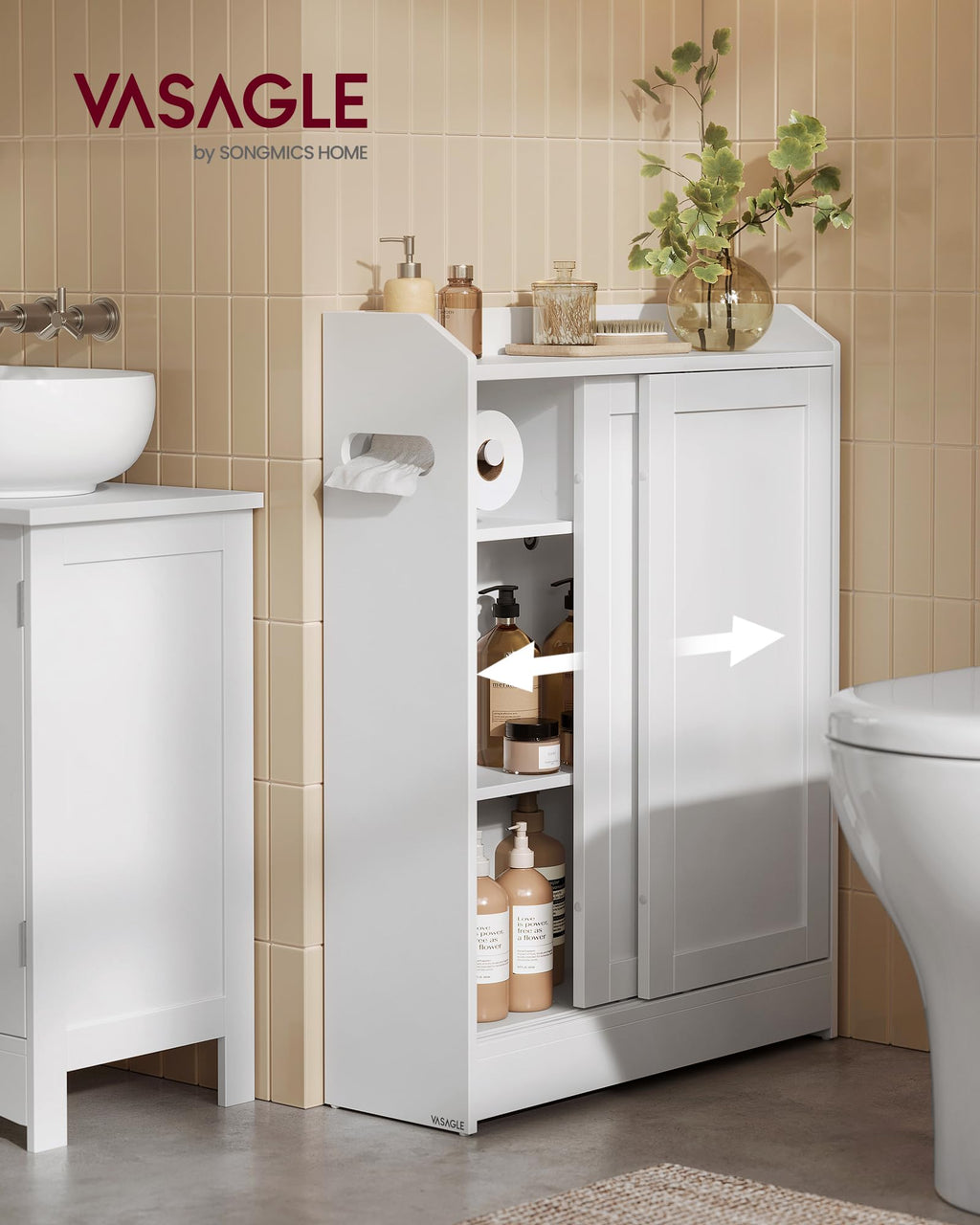 Slim Bathroom Storage Cabinet with Sliding Doors L41952