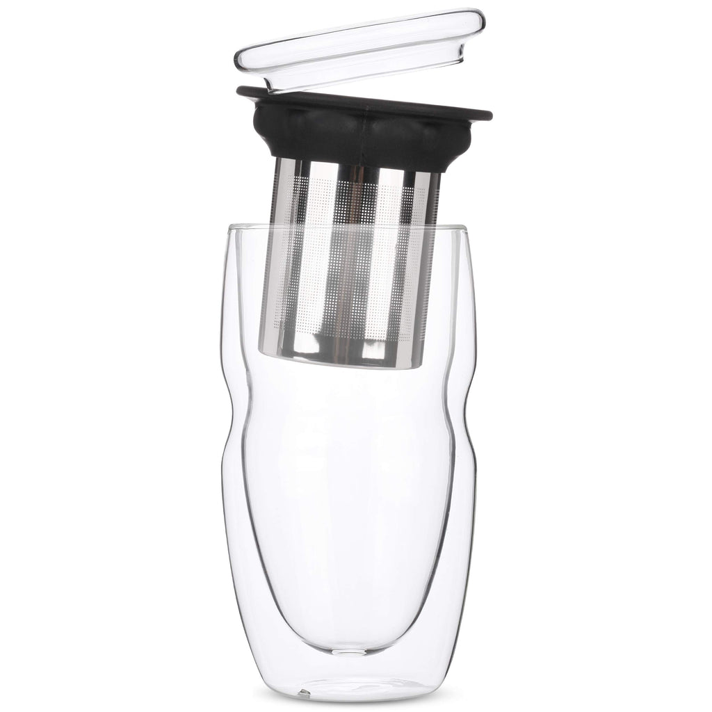 Double Wall Glass Tea Cup with Stainless Steel Infuser and Lid, 16 oz, 2 Pack I97106
