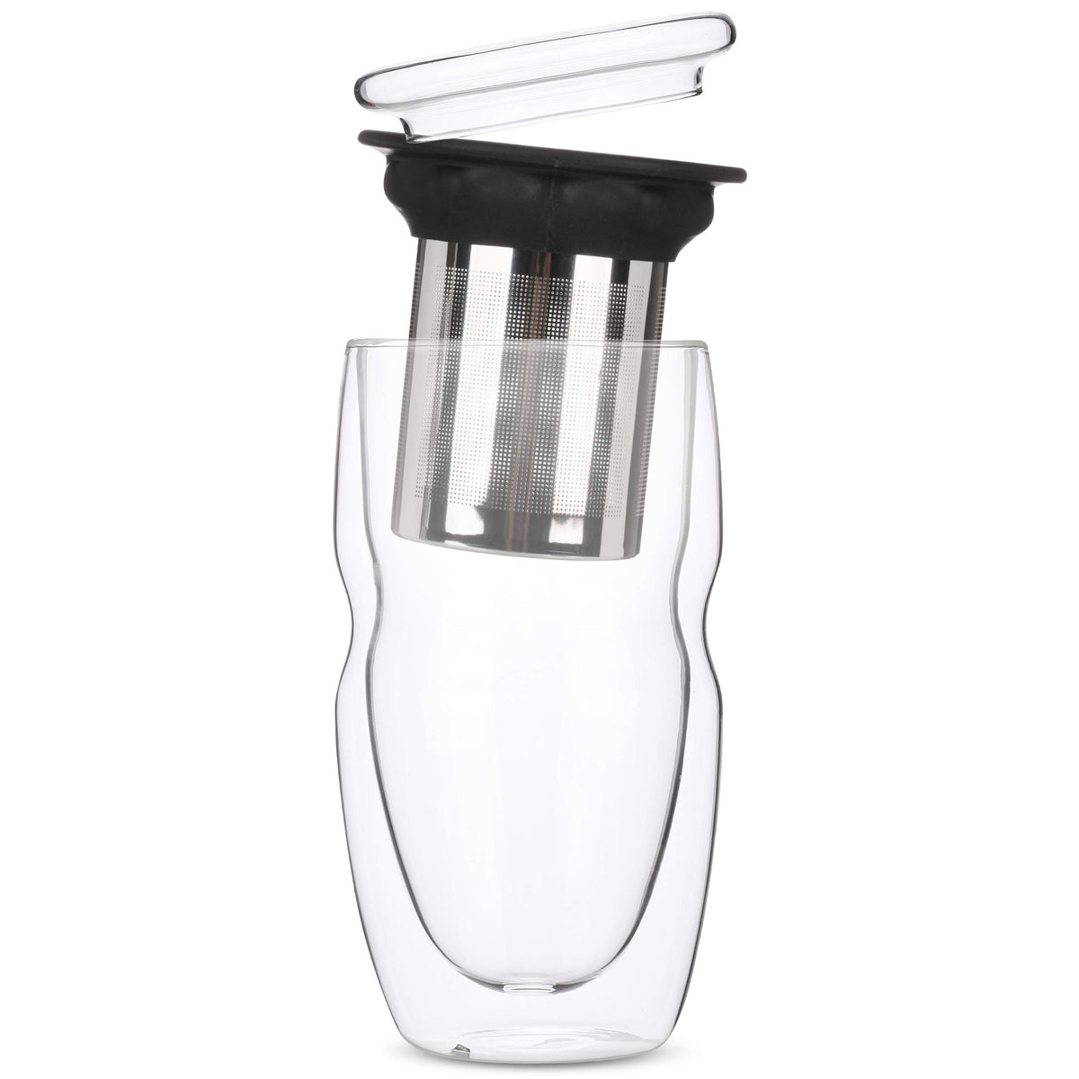 Double Wall Glass Tea Cup with Stainless Steel Infuser and Lid, 16 oz, 2 Pack I97106