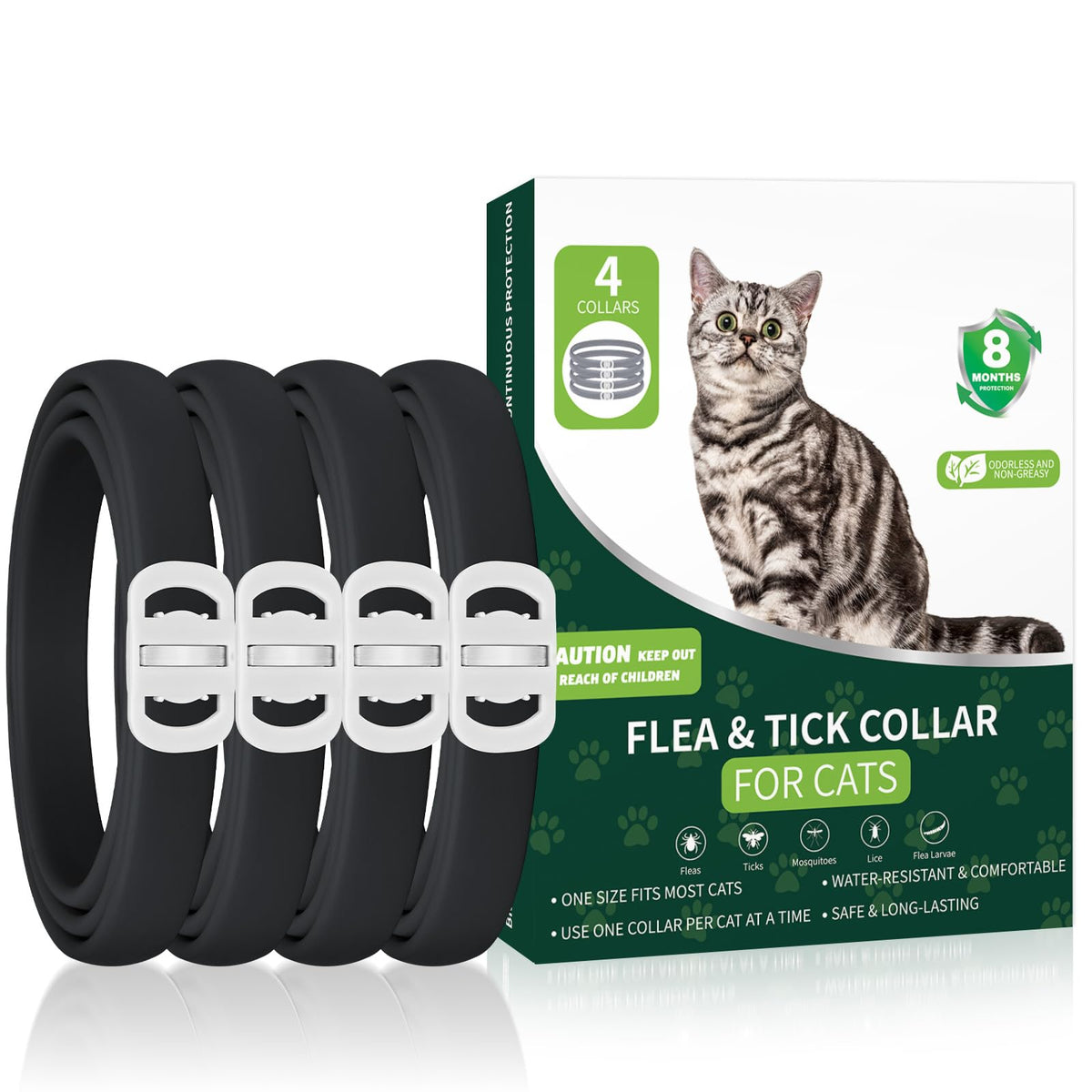 Black 4-Pack Cat Flea and Tick Collar G4432