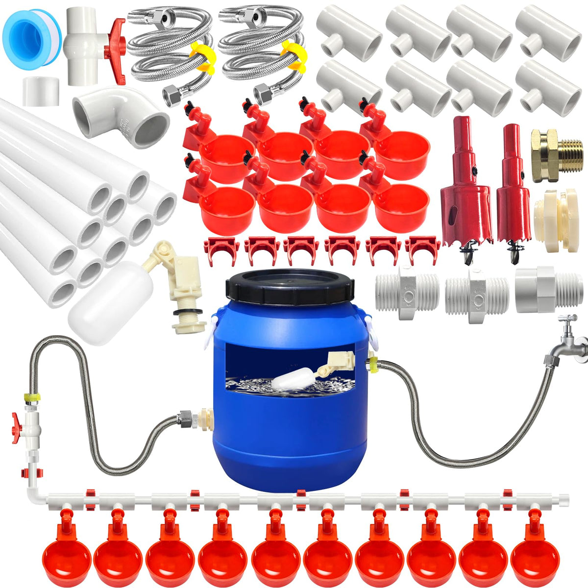 Automatic Chicken Waterer System Kit 58 PCS V458