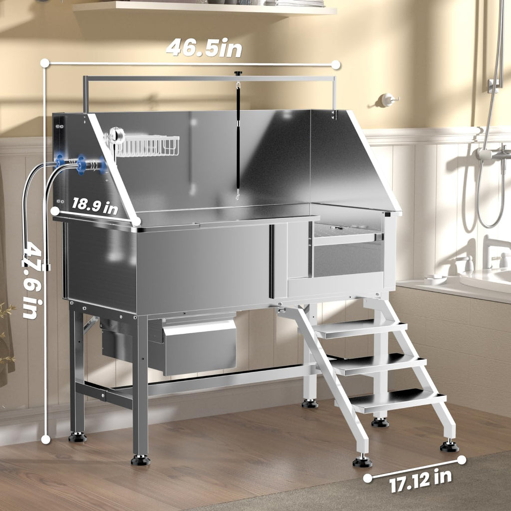 46" Stainless Steel Dog Washing Station with Storage Drawer G7526