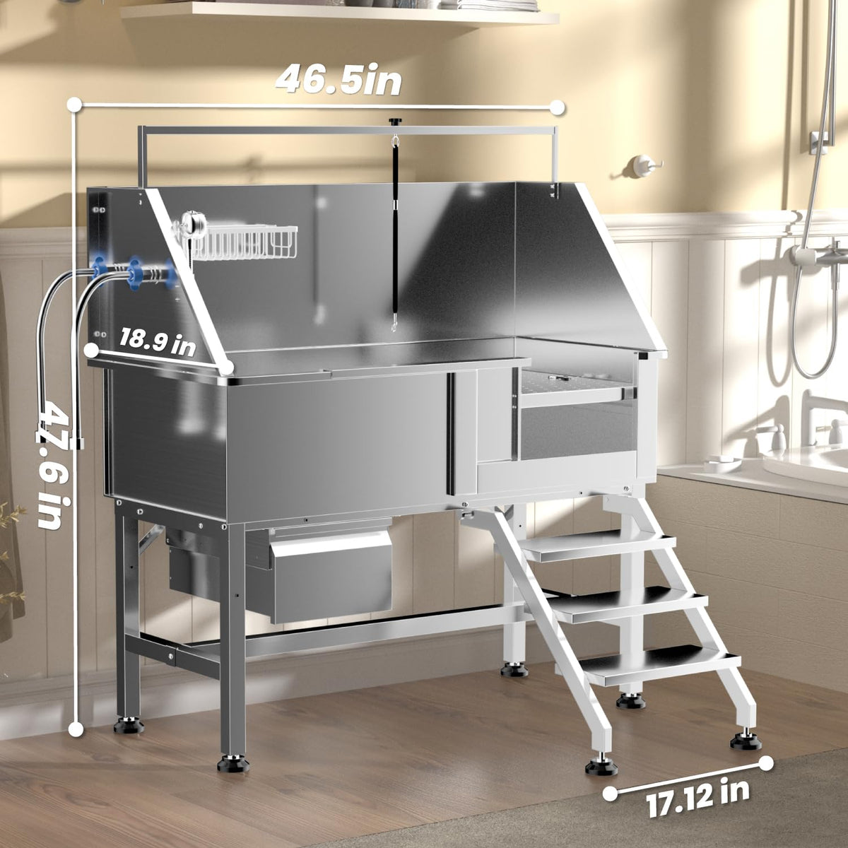 46" Stainless Steel Dog Washing Station with Storage Drawer G7526