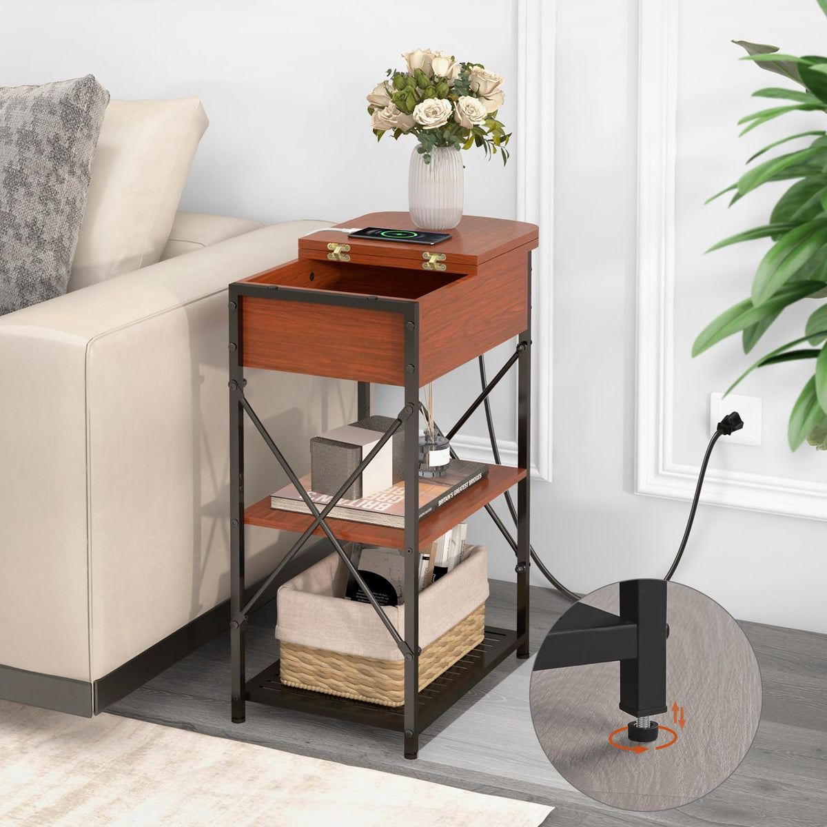Narrow Side Table with Charging Station, Set of 2 A97258