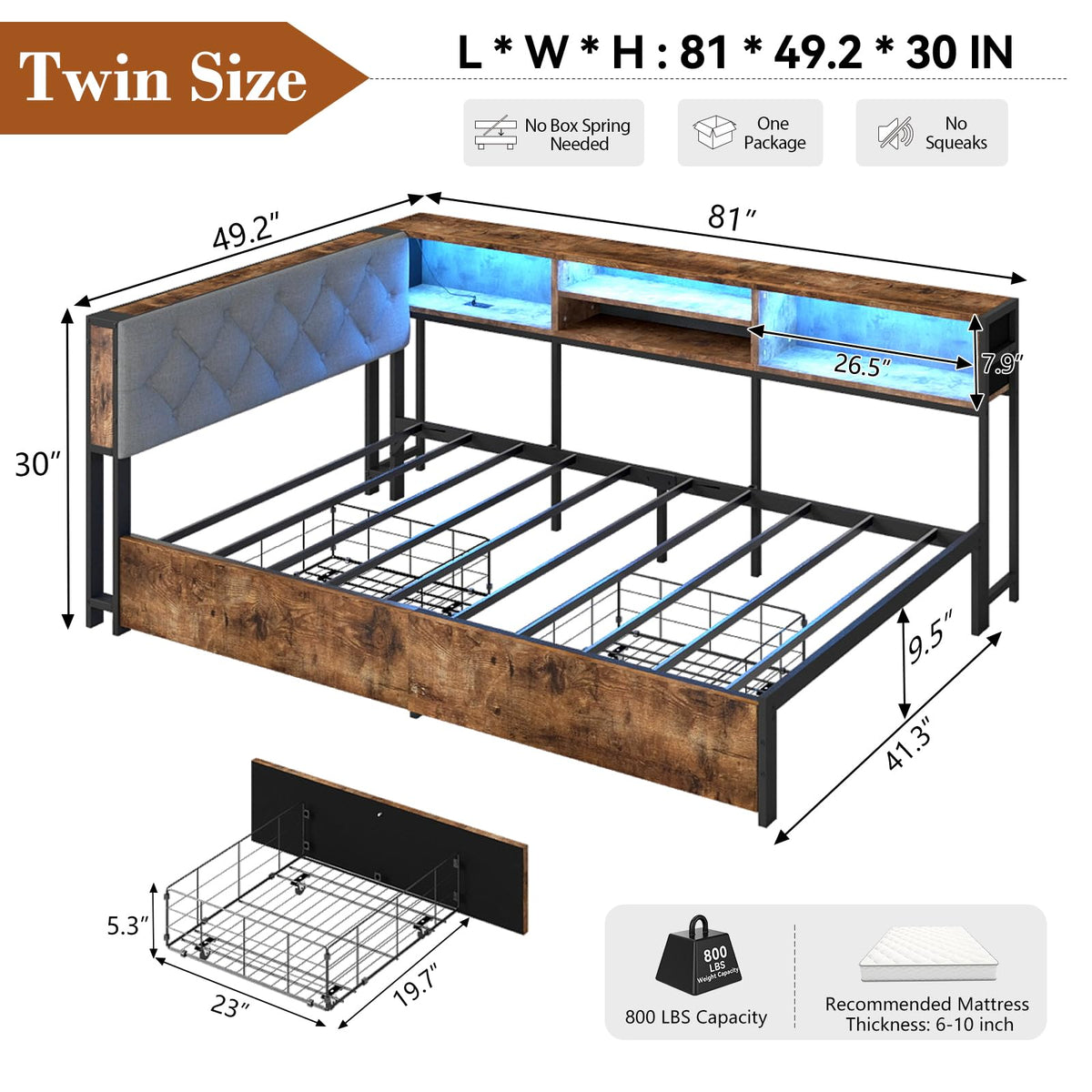 Twin Size Corner Bed Frame with Storage and Headboard Y670