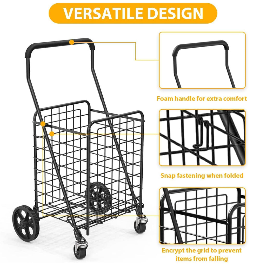 Grocery Shopping Cart with Swivel Wheels, Collapsible Utility Cart L113