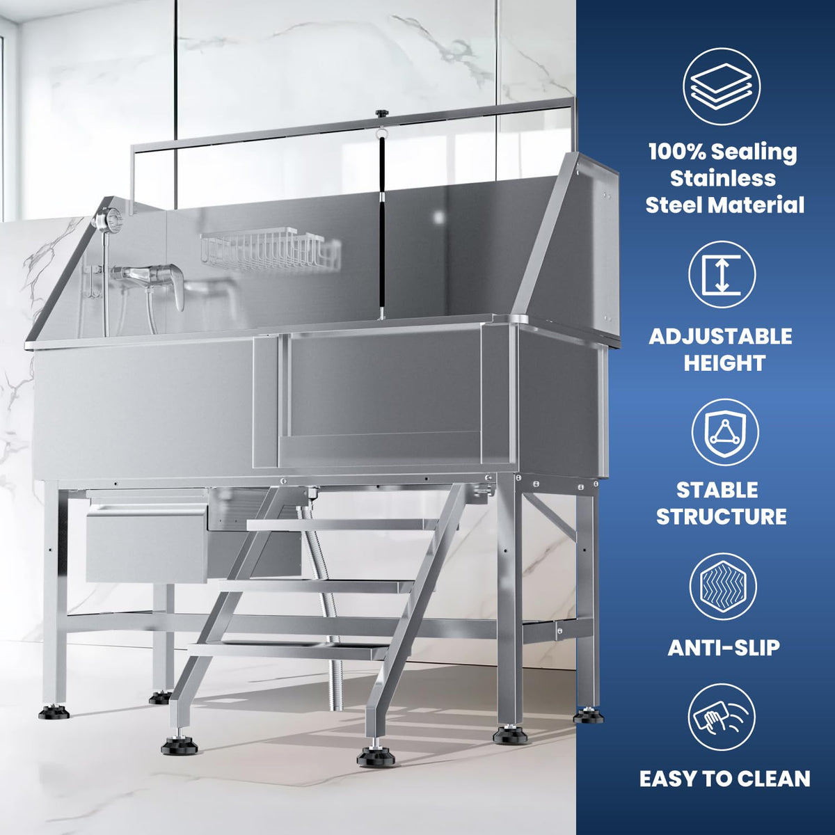 46" Stainless Steel Dog Washing Station with Storage Drawer G7526