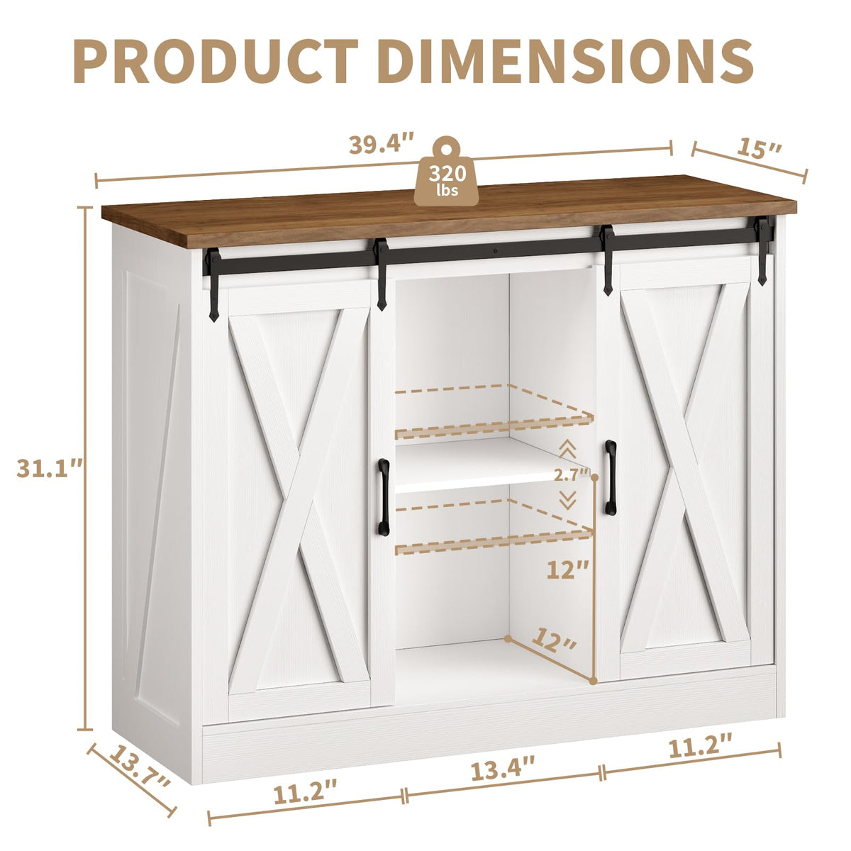 Rustic White Coffee Bar Cabinet with Sliding Barn Doors K469