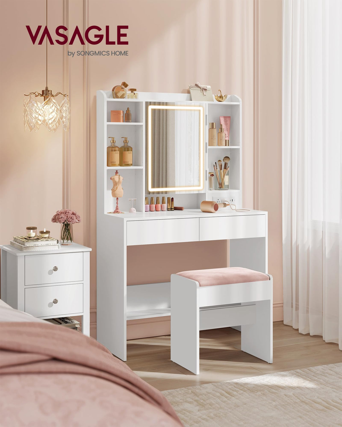 Vanity Desk with Mirror and Lights B95571