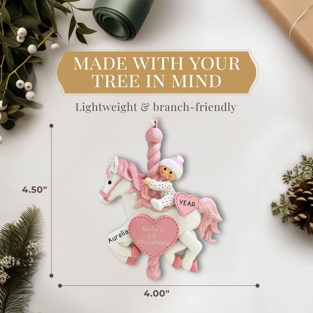 Baby's First Christmas Ornament 2026 Pink Carousel A794558