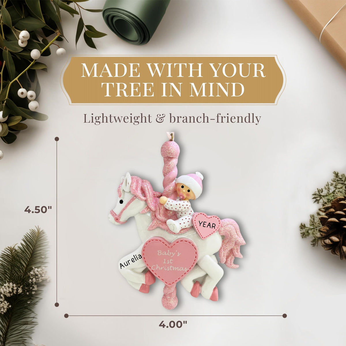 Baby's First Christmas Ornament 2026 Pink Carousel A794558