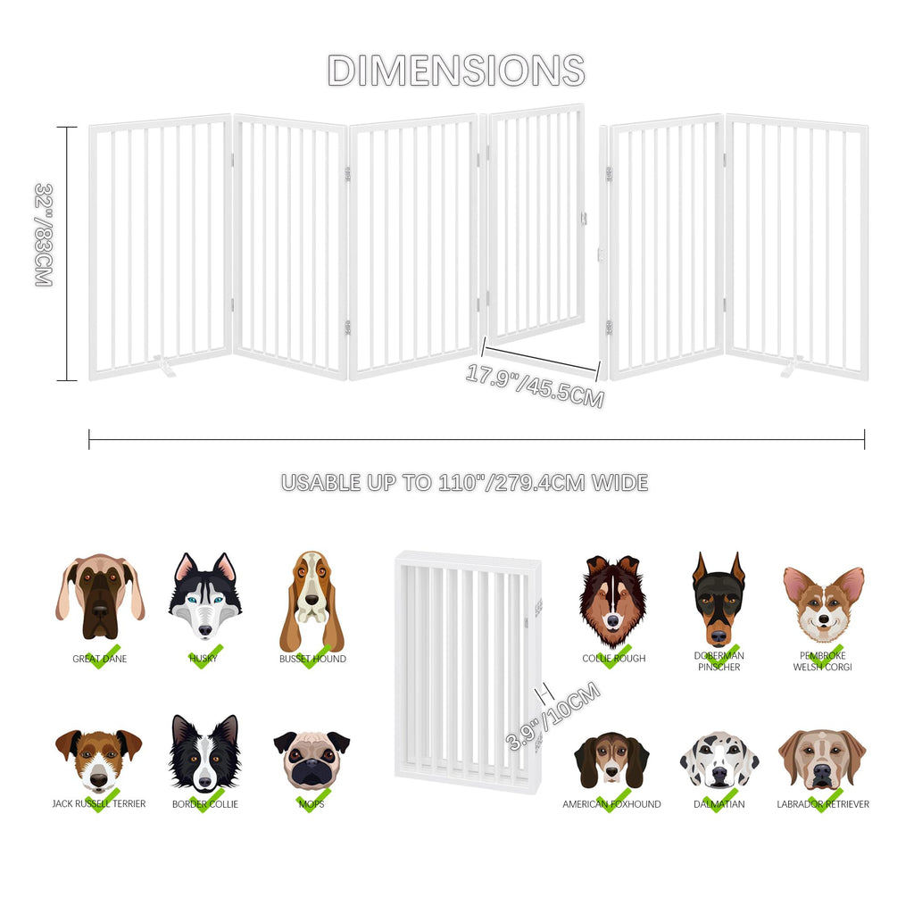 120" x 32" Foldable Freestanding Extra Wide Dog Gate with Door, White V1971