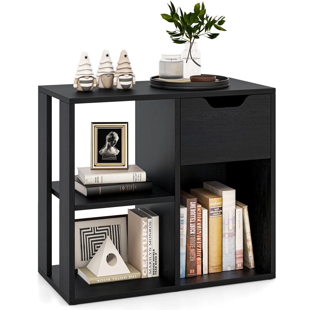 3 Cube Black Bookcase with Drawer K371