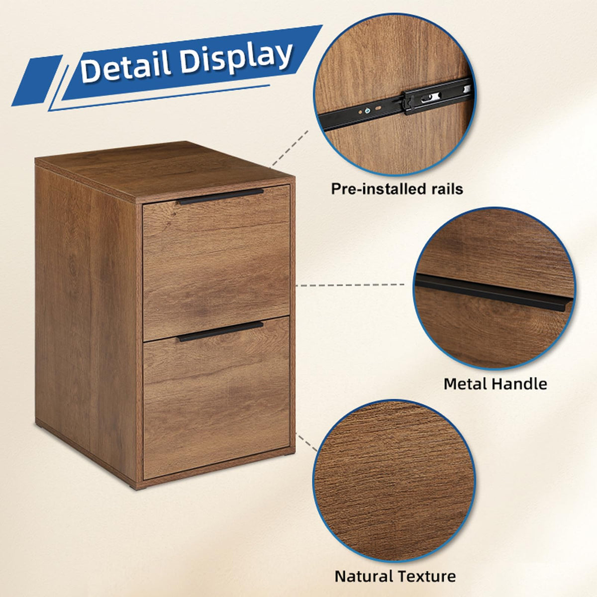 2 Drawer Wood File Cabinet with Hanging Bars Y870752