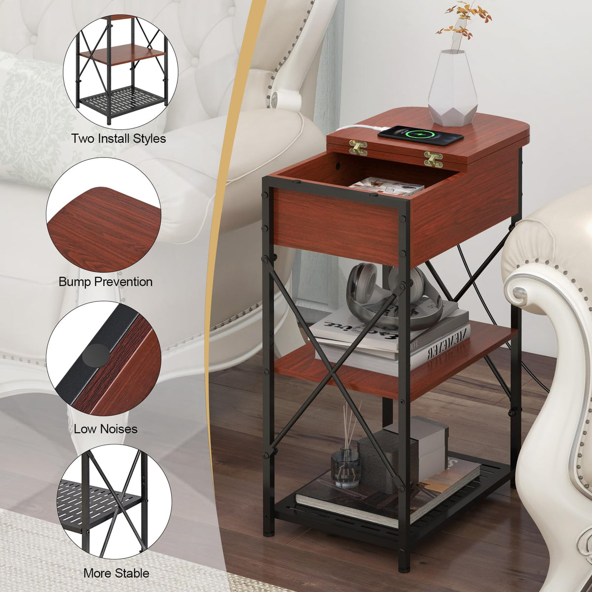 Narrow Side Table with Charging Station, Set of 2 A97258