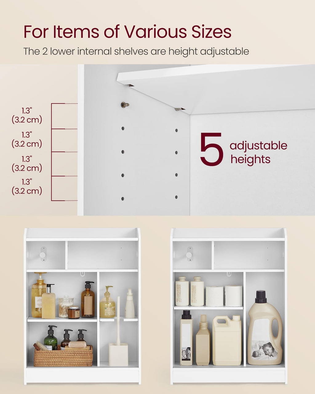 Slim Bathroom Storage Cabinet with Sliding Doors L41952