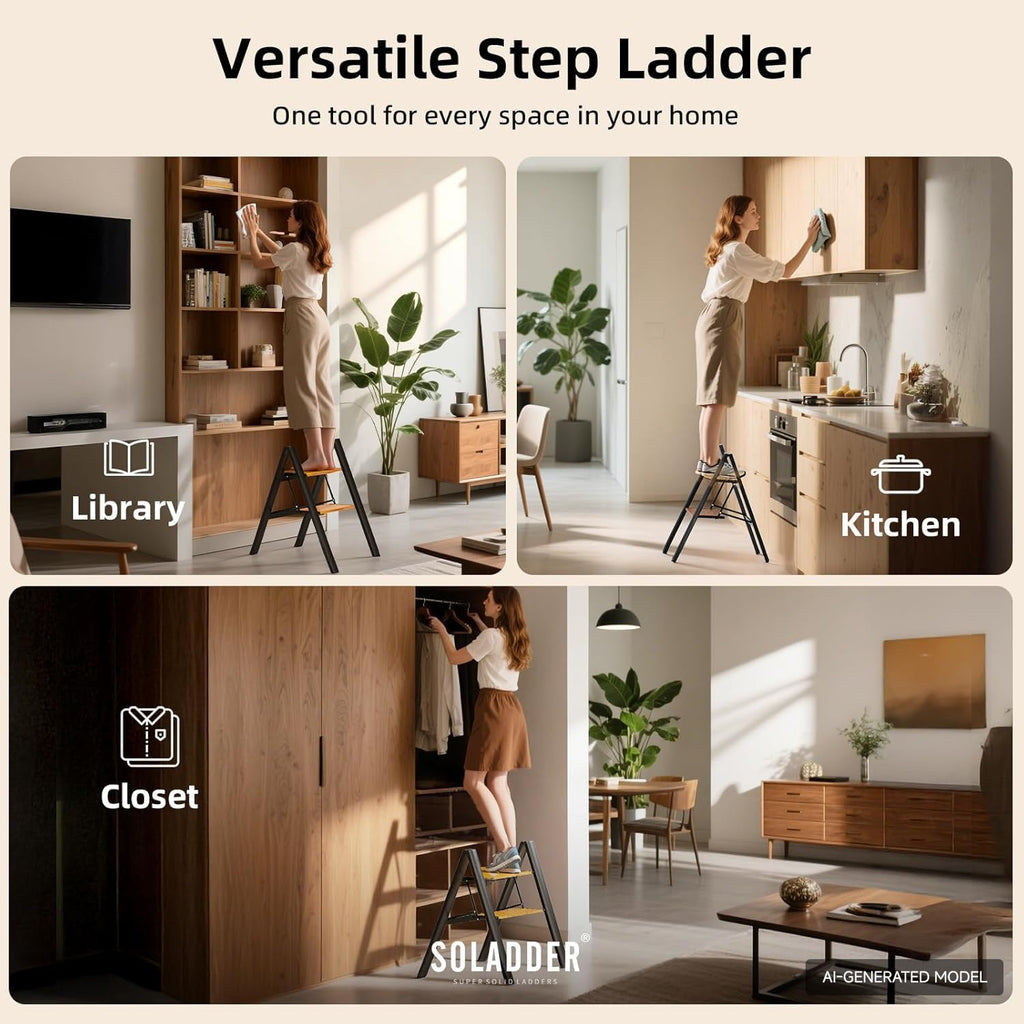 2 Step Folding Ladder, Black & Woodgrain T79232
