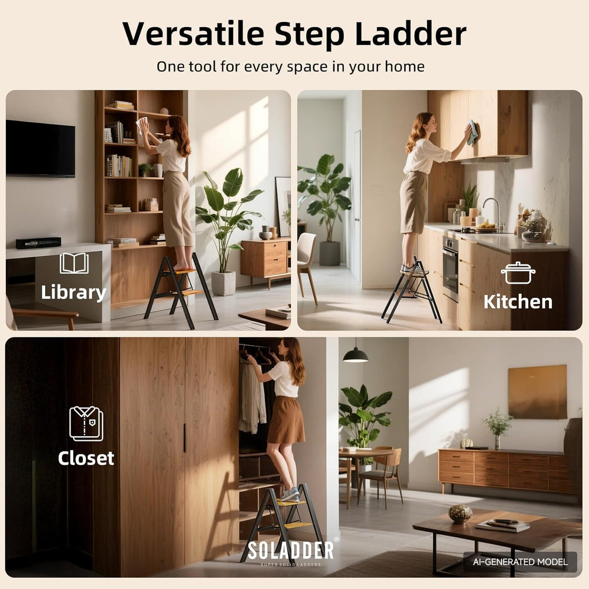 2 Step Folding Ladder, Black & Woodgrain T79232