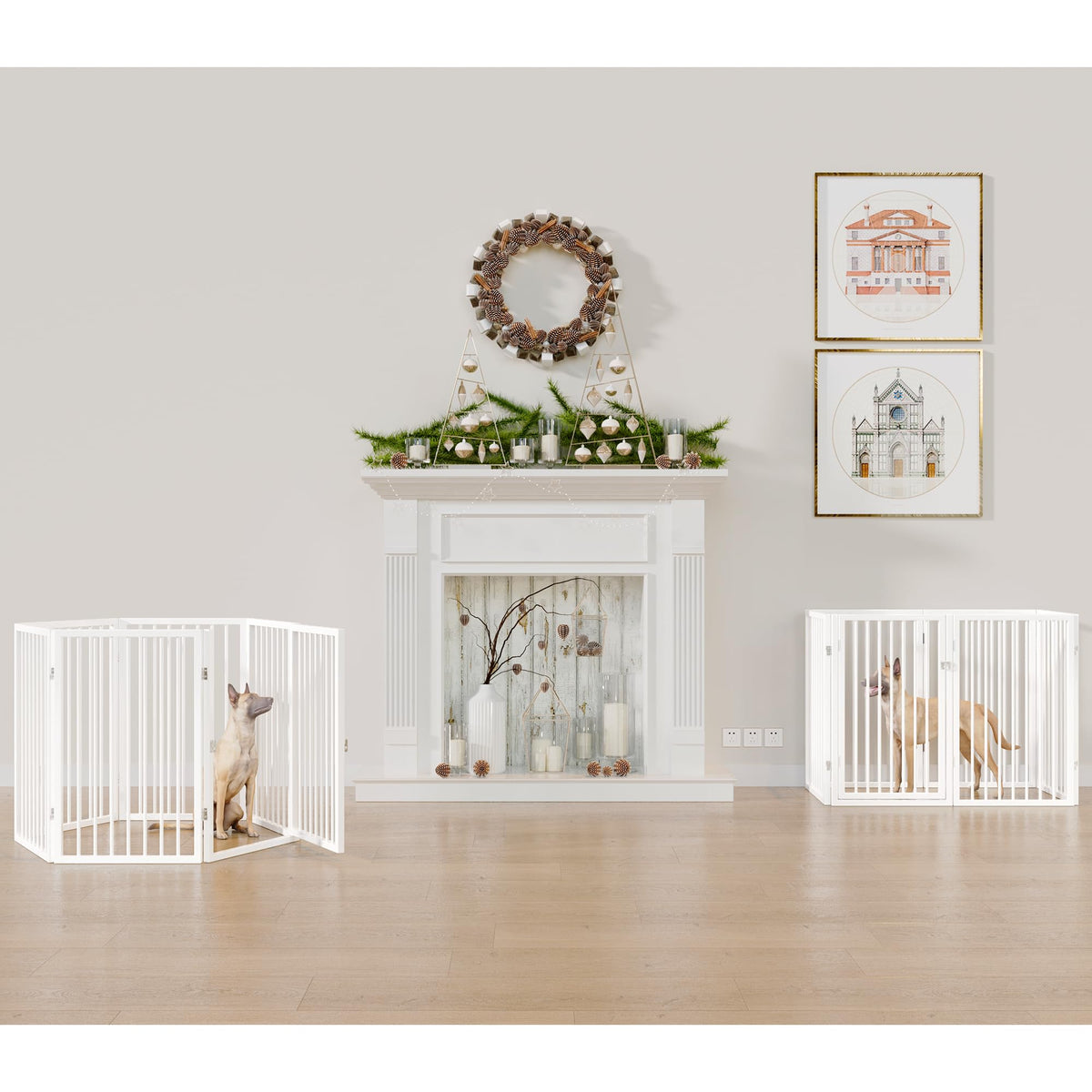 120" x 32" Foldable Freestanding Extra Wide Dog Gate with Door, White V1971