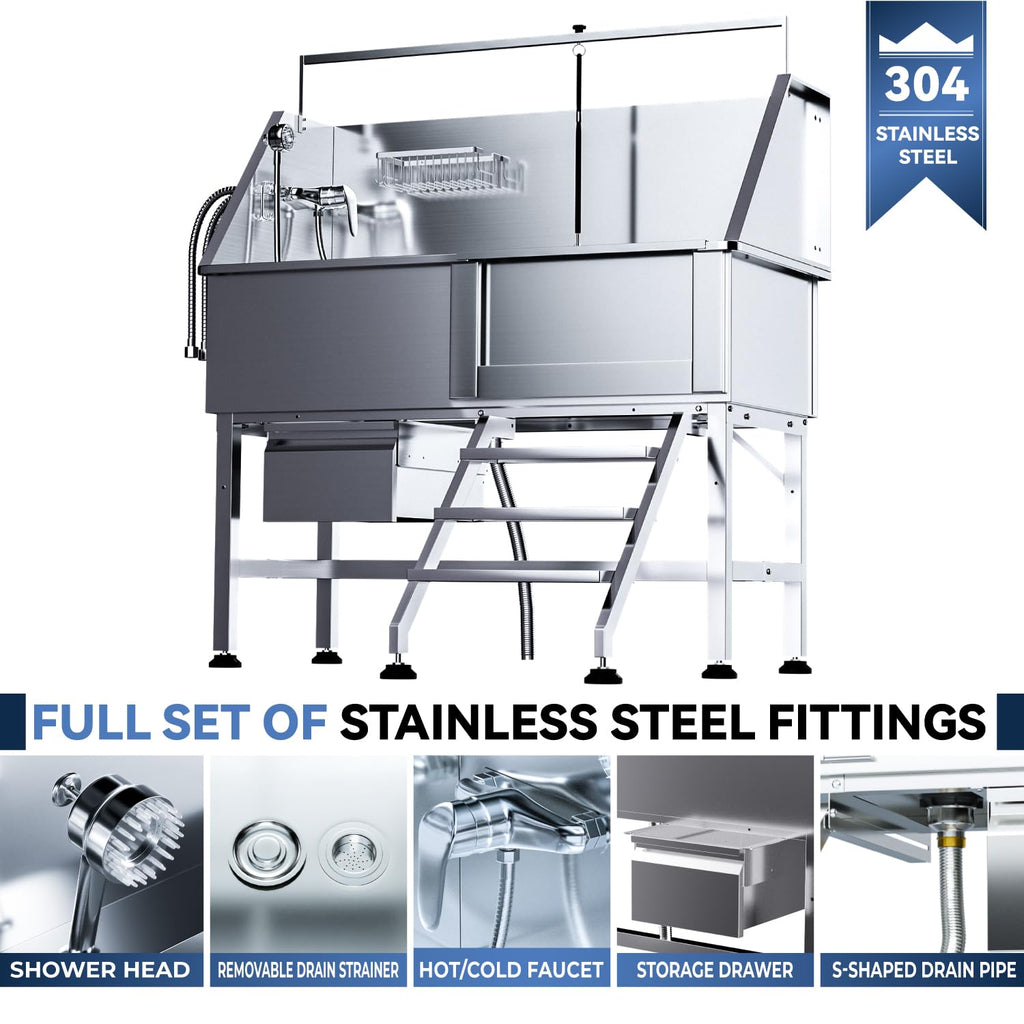46" Stainless Steel Dog Washing Station with Storage Drawer G7526