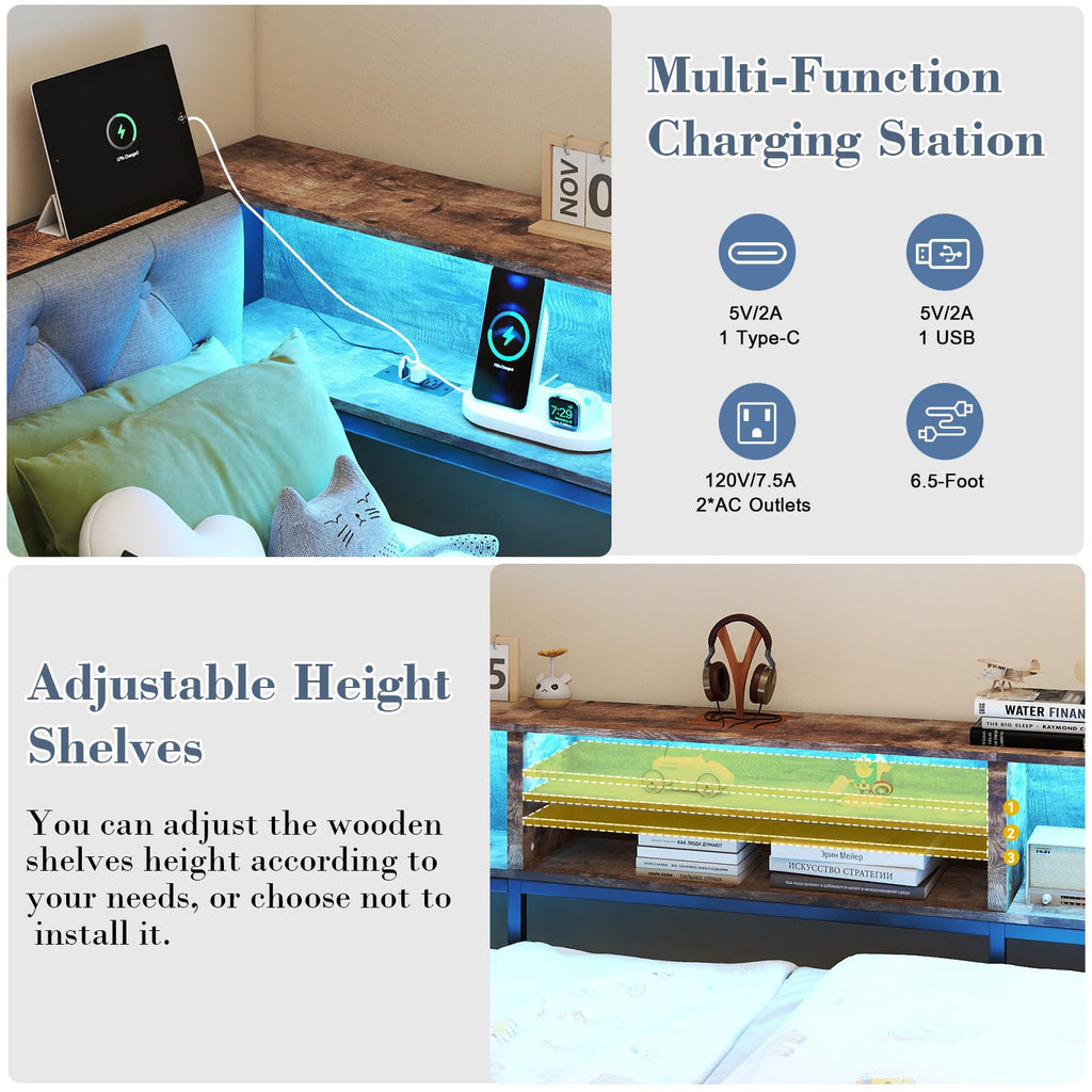Twin Size Corner Bed Frame with Storage and Headboard Y670