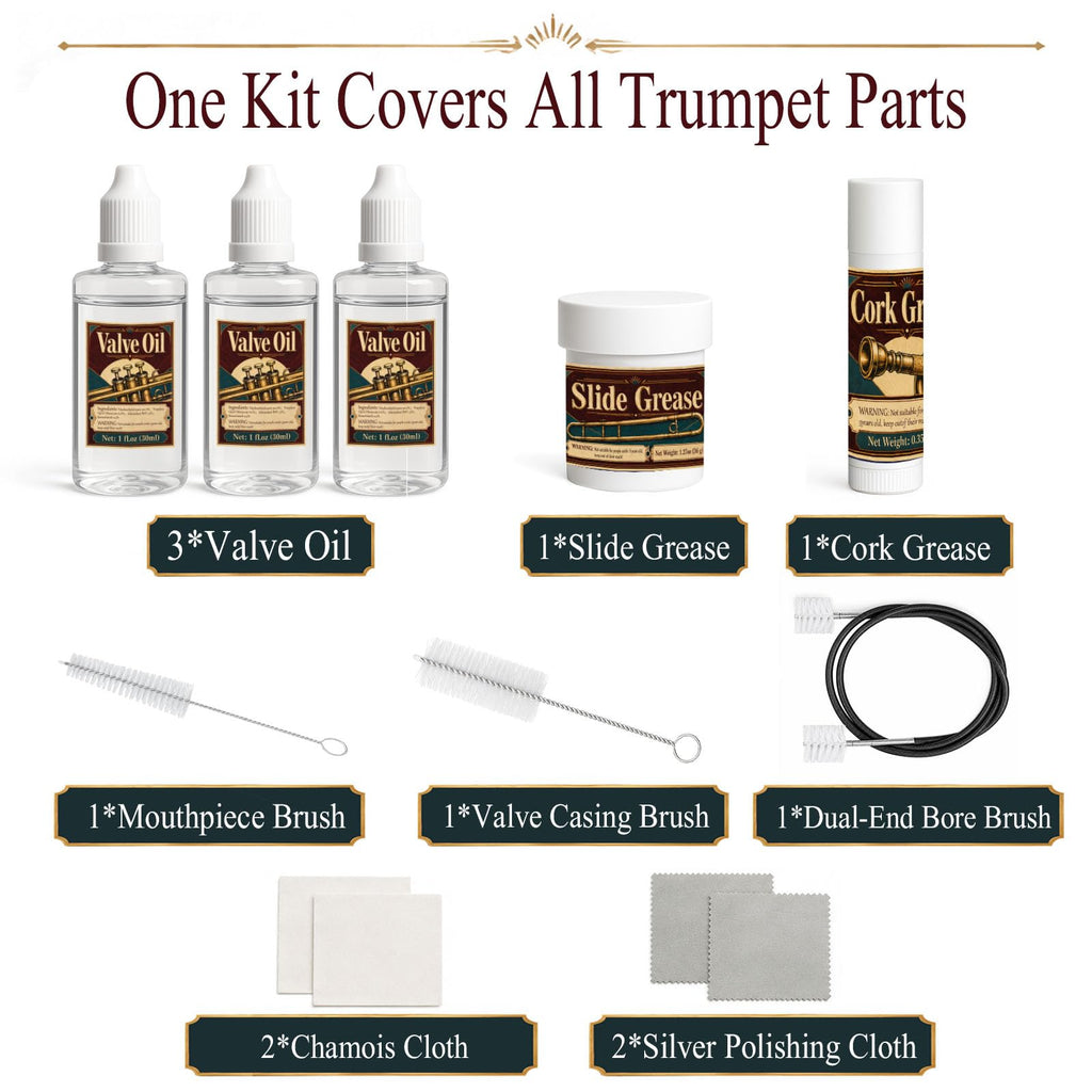Trumpet Cleaning Kit with Oil, Grease & Brushes Y5325