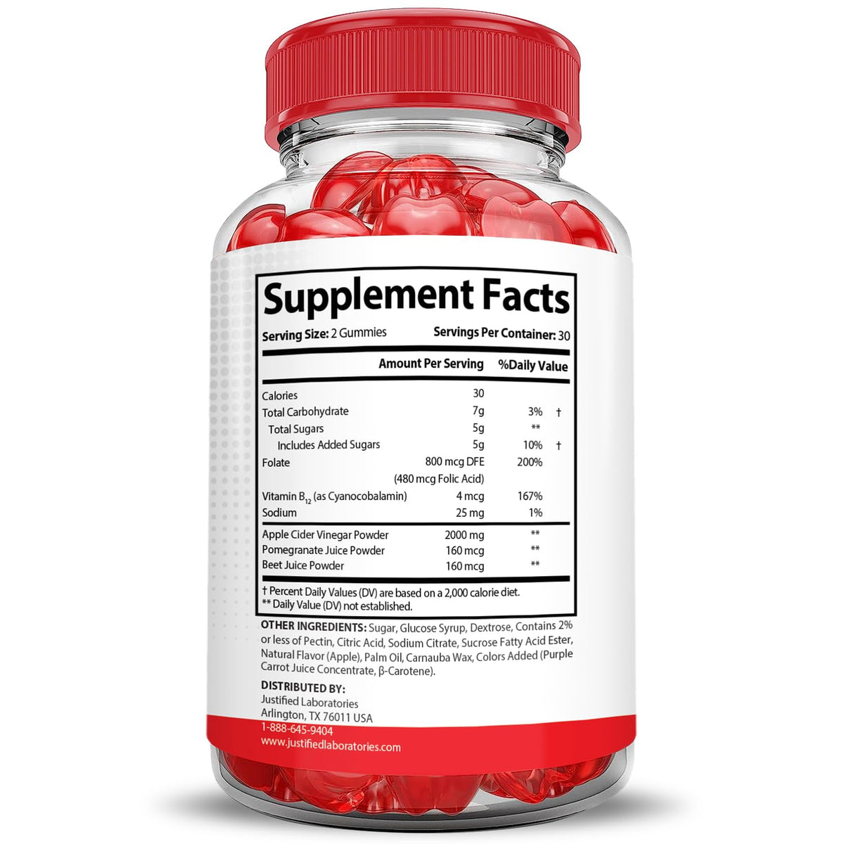 2000MG Beet Juice ACV Pomegranate B12 Vegan Non GMO Gummies R890246