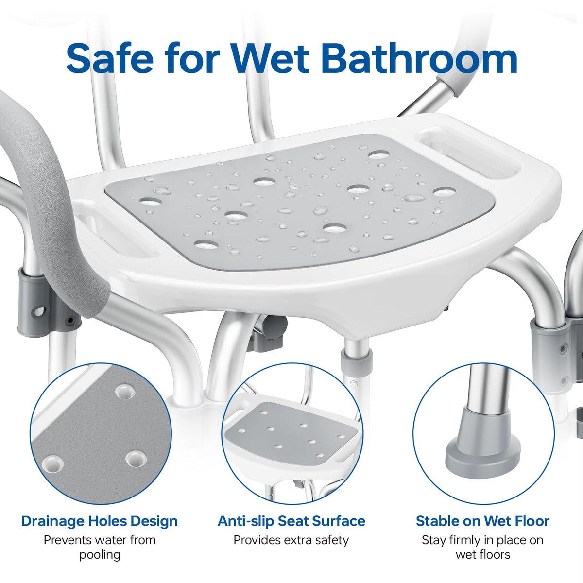 Adjustable Grey Shower Chair with Suction Feet J4498