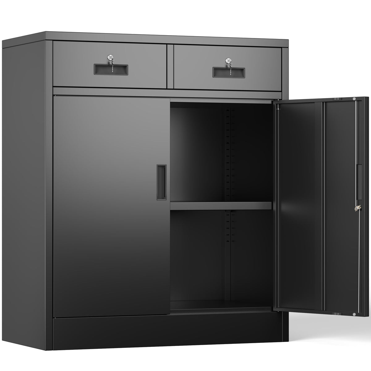 36" H Black Metal Storage Cabinet with 2 Drawers M2930