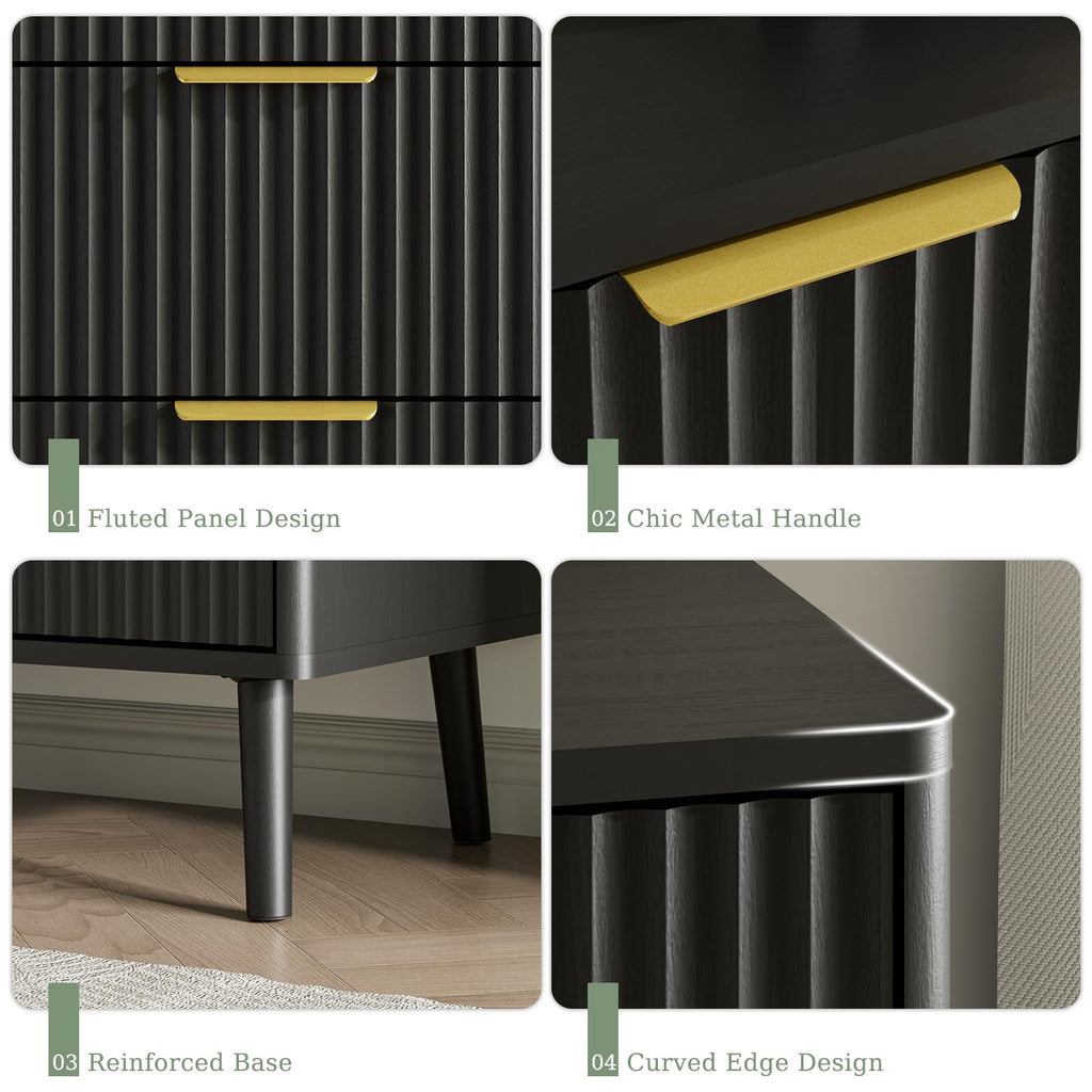 Black 9 Drawer Fluted Wood Dresser T566