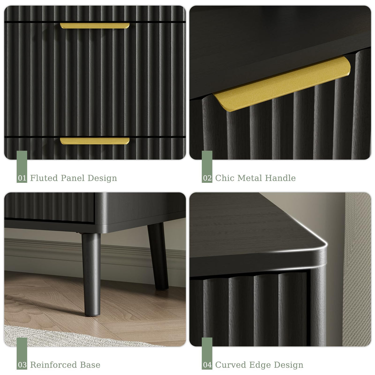Black 9 Drawer Fluted Wood Dresser T566