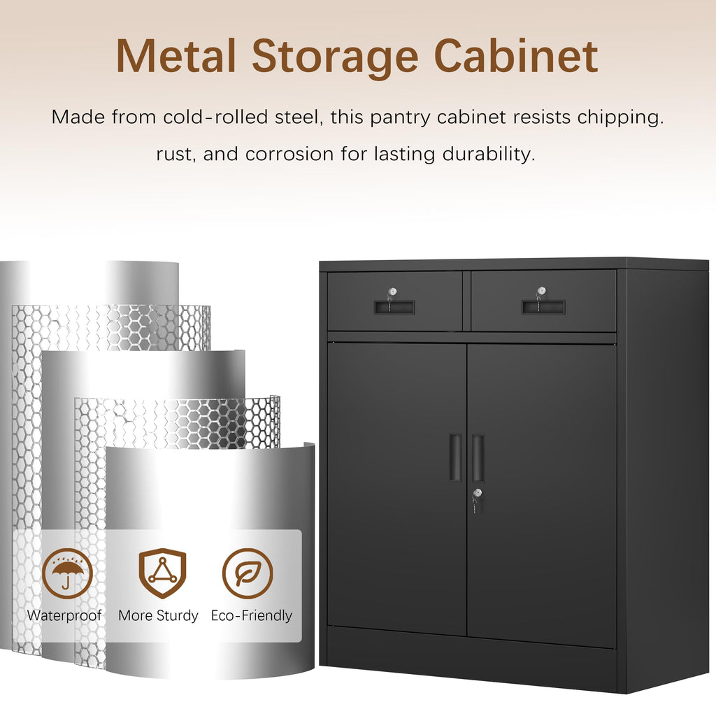 36" H Black Metal Storage Cabinet with 2 Drawers M2930