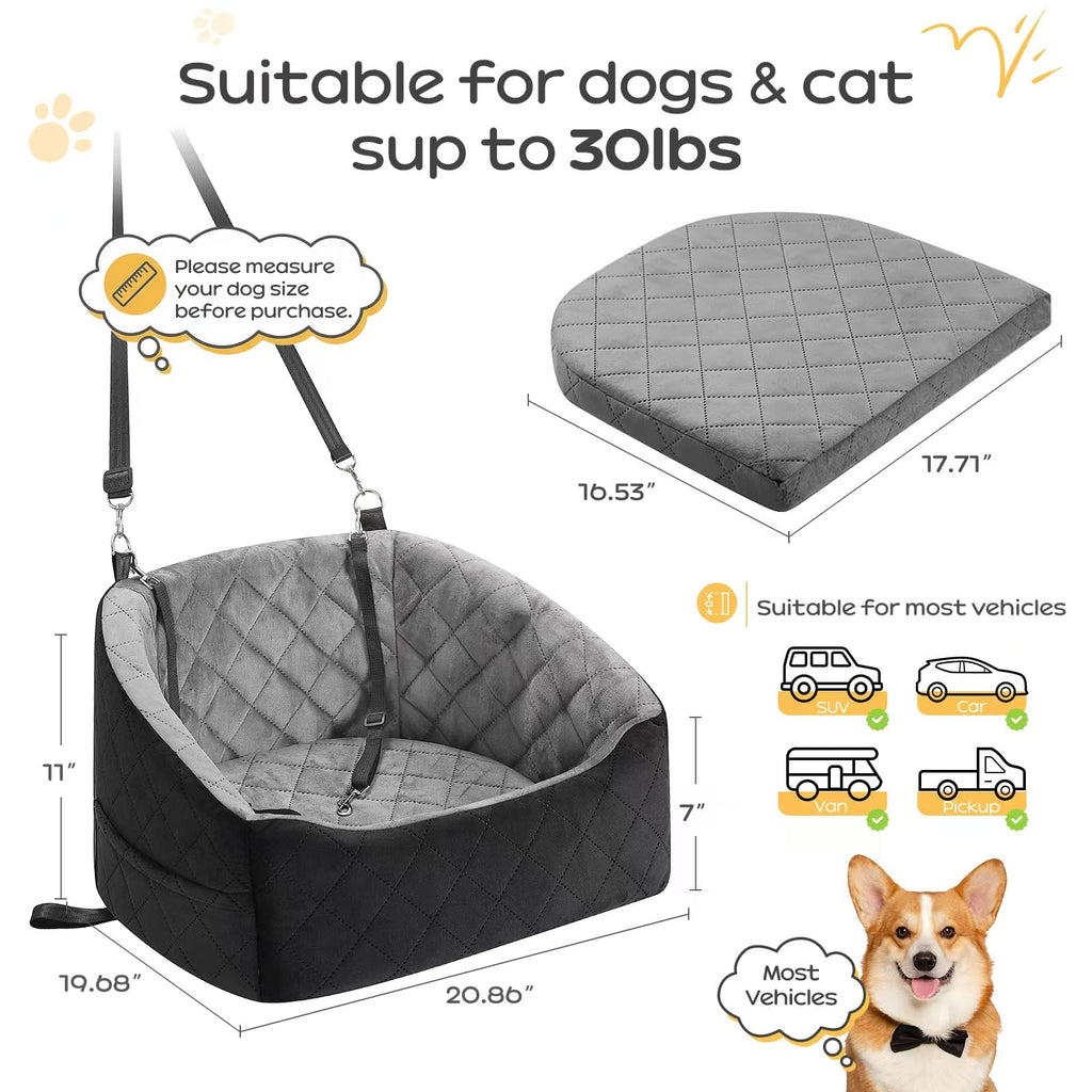 Dog Car Seat for Small Dogs Up to 30 Lbs, Grey-Black E513331