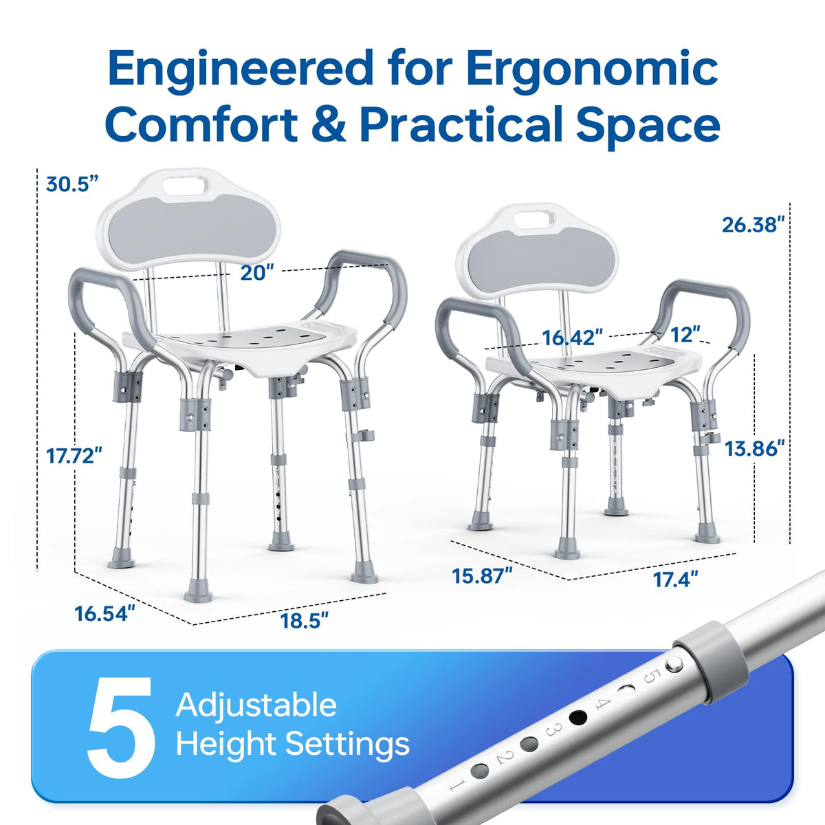 Adjustable Grey Shower Chair with Suction Feet J4498