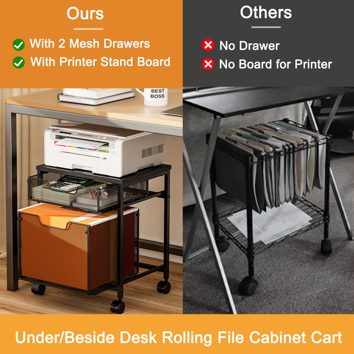 Rolling File Cabinet Cart with Storage Drawer and Lockable Wheels Z983401