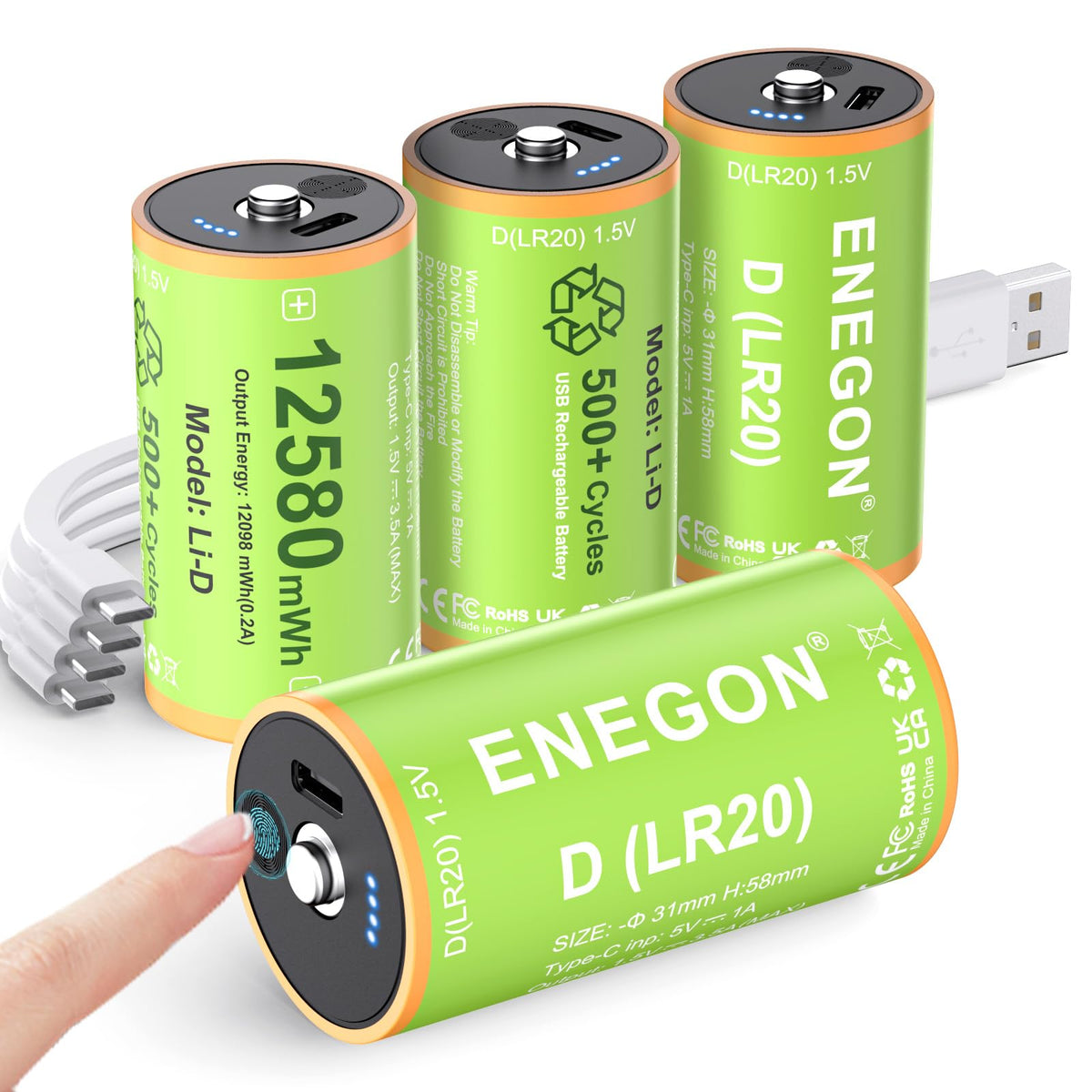 Rechargeable Lithium D Batteries 4 Pack X8702