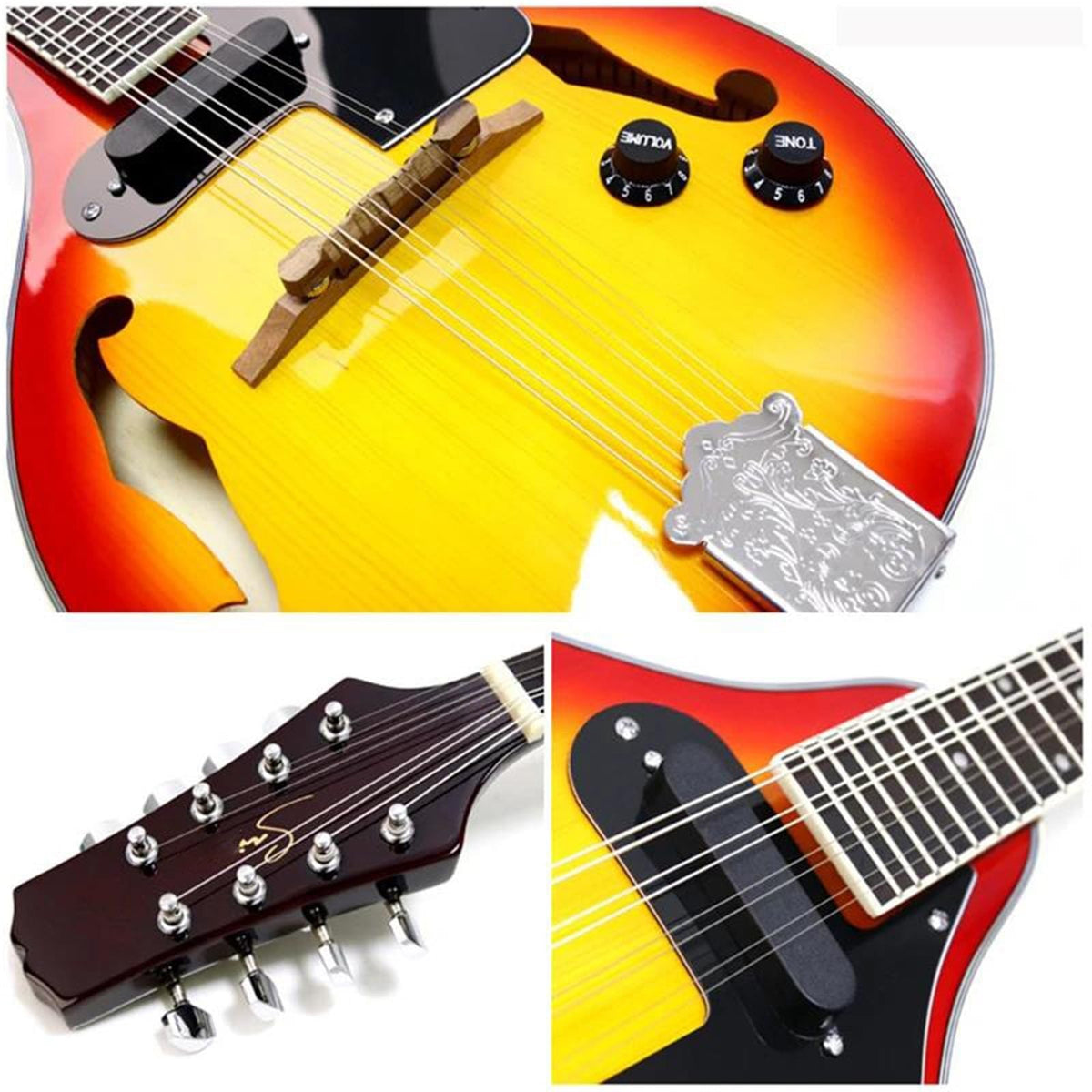 Spruce 8 Strings Hollow F Sound Hole Sunburst Electric Mandolin Y3004