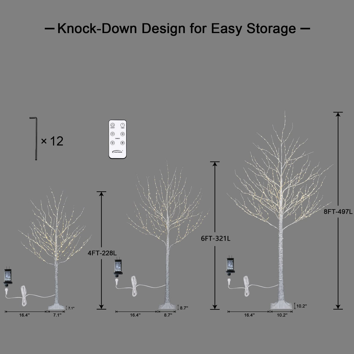 Lighted Birch Twig Tree with Fairy Lights, Pack of 3 Warm White T856
