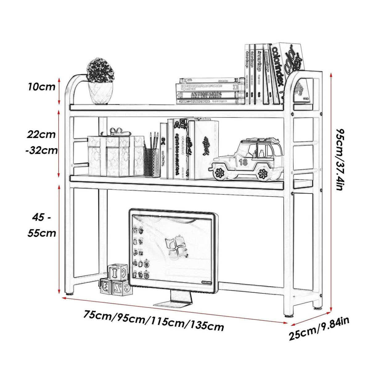 Adjustable Wood and Metal Desktop Bookshelf V3645