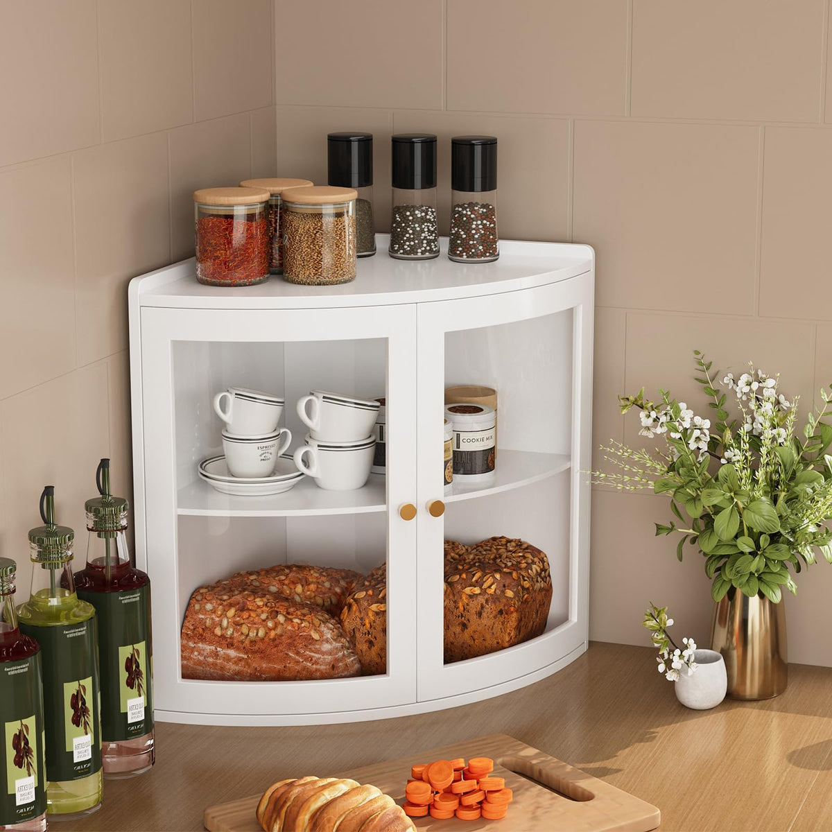White Double Layer Large Bread Box with Acrylic Doors Z839571