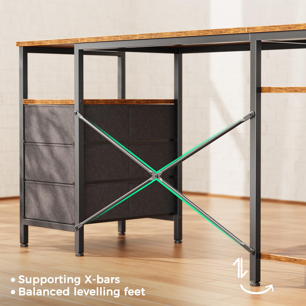L Shaped Office Desk with Power Outlets & 3 Drawers W948