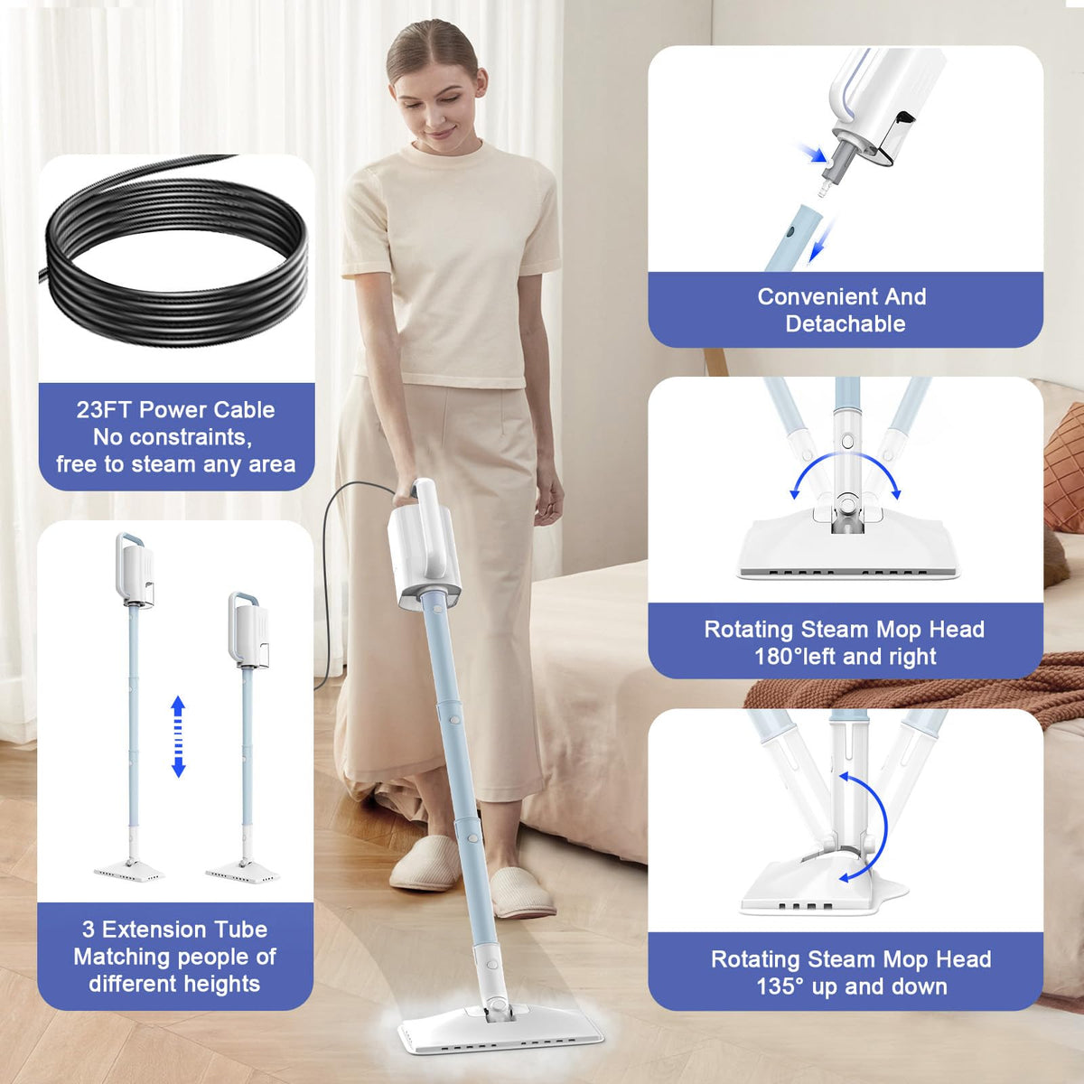 6 in1 Rotated Steam Mop Cleaner with 2 Microfiber Pads Y320254