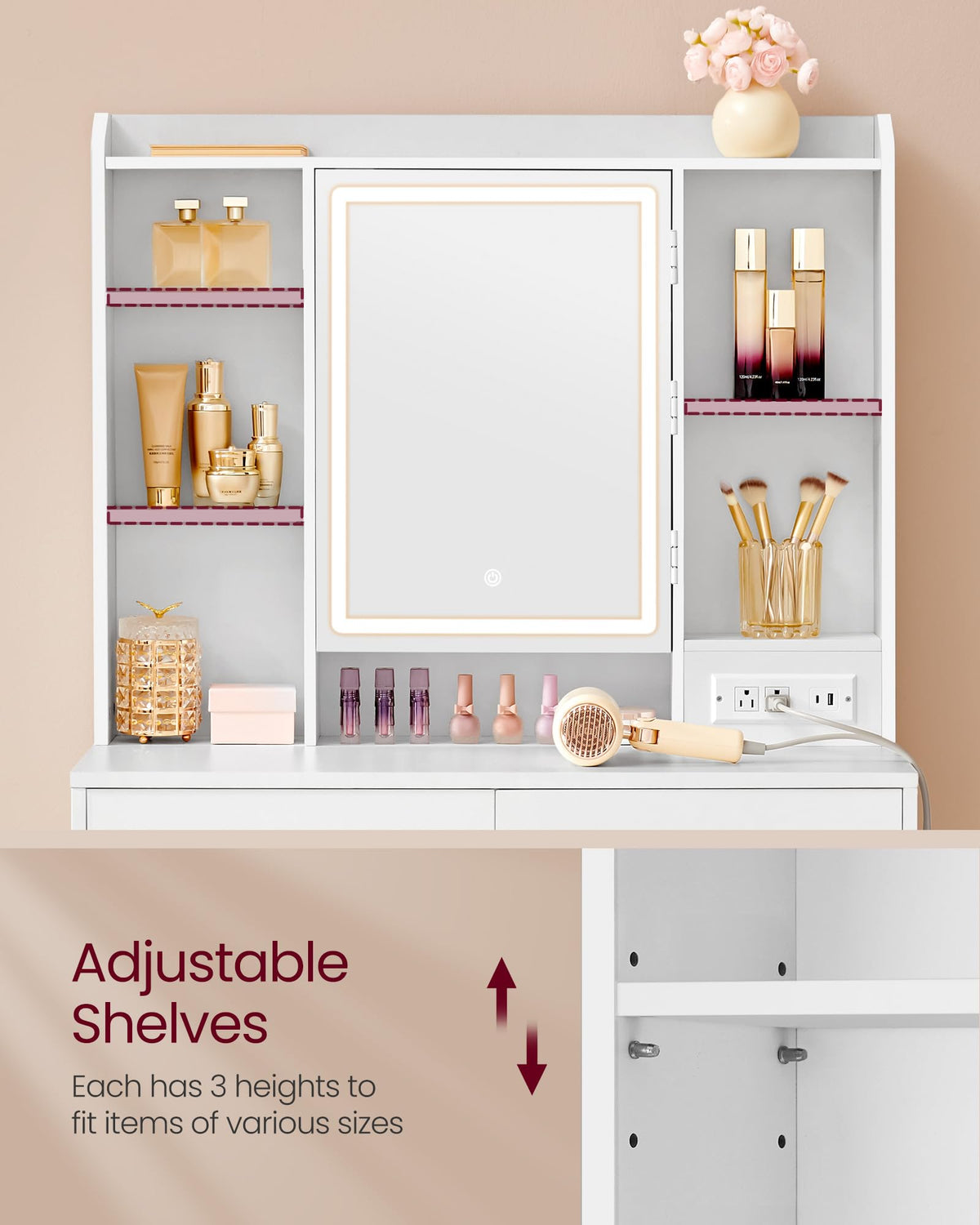 Vanity Desk with Mirror and Lights B95571
